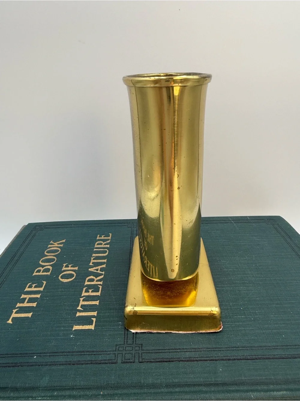 Vintage Brass Plated Eye Glass or Pen Holder / Faux Flower Vase